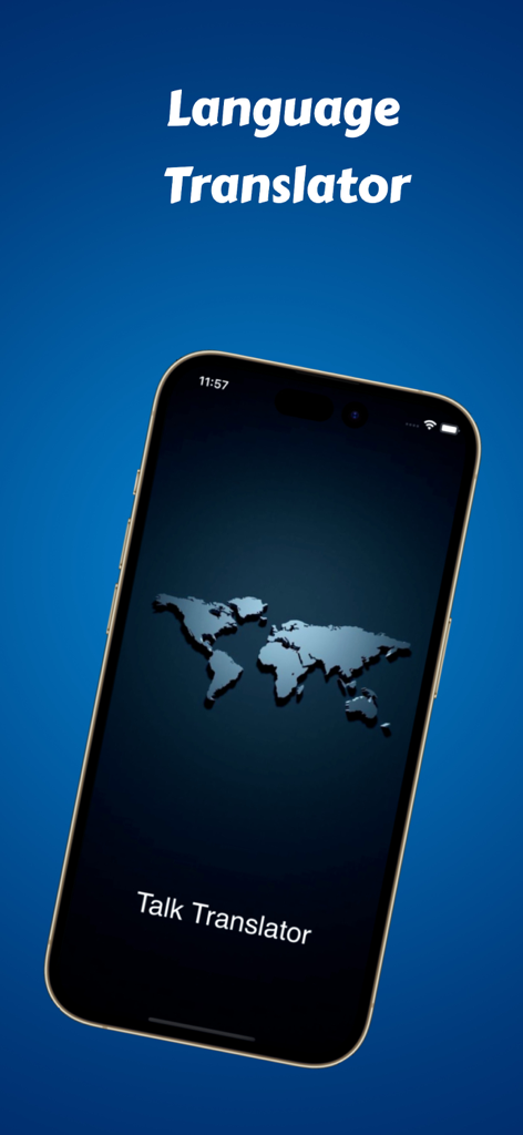 Language Translator Converter - Pantalla de bienvenida de la aplicación Traductor de Idiomas con un mapa del mundo en una pantalla de teléfono inteligente