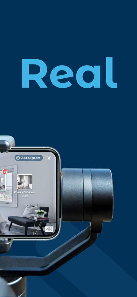 Realync Video Leasing - Smartphone su gimbal che visualizza l'interfaccia dell'app Realync per un tour video immobiliare