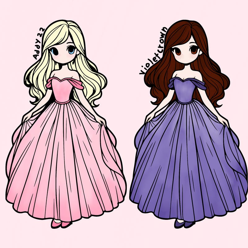 two girls in long flowing dresses