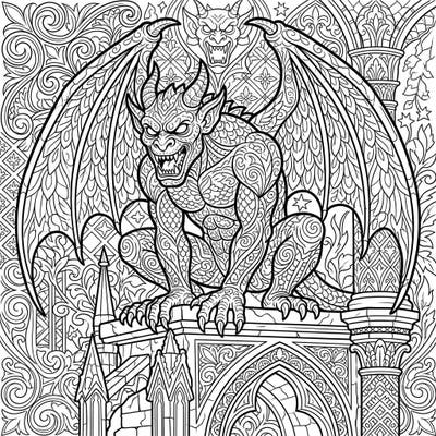 Dive into the world of mythical guardians with this stunning gargoyle coloring page. Featuring a fierce, horned creature atop a gothic facade, it promises an engaging and detailed coloring adventure for all ages.