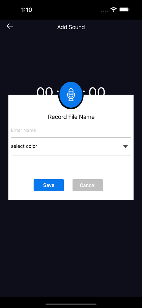 iButton Sounds - Interface for recording and naming a new sound effect in the iButton Sounds app.