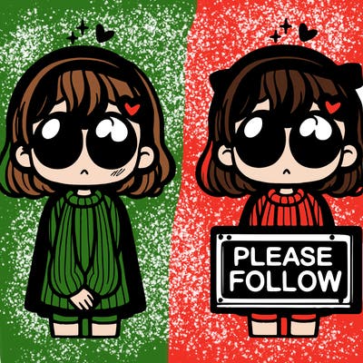 a girl with a sight that says please follow