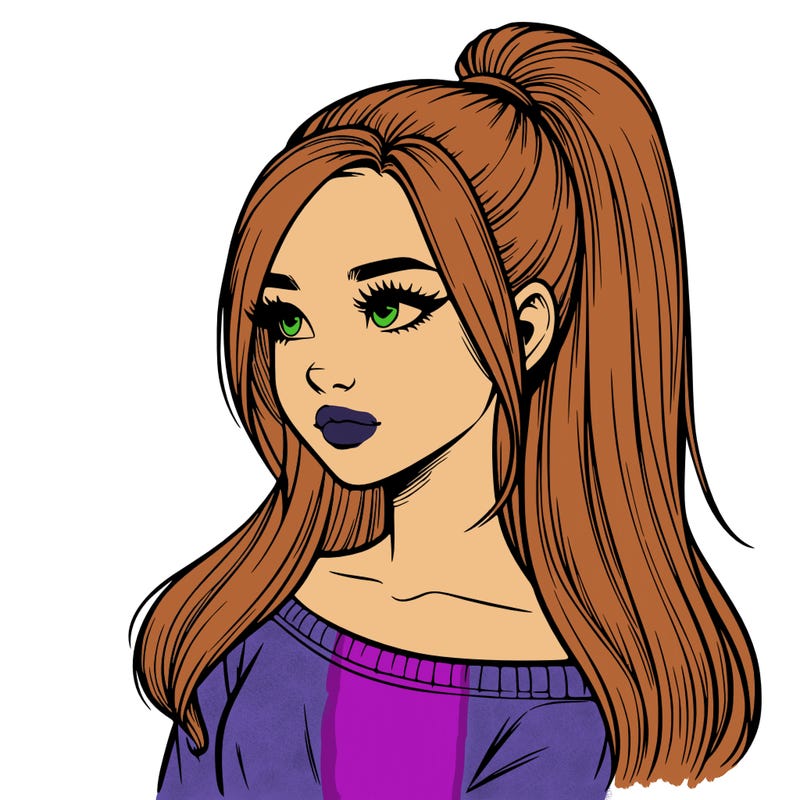 realistic girl with a high ponytail
