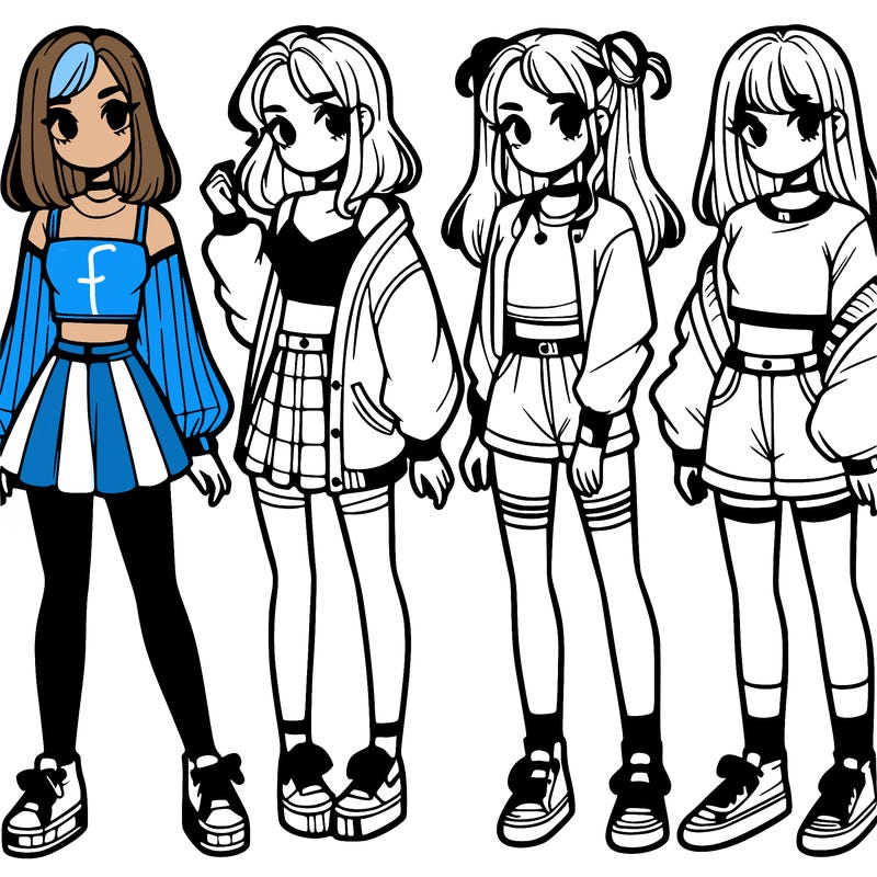 one girl with crop-top shirt and a jacket with a skirt, long socks and another girl with a shirt and pants with a jacket