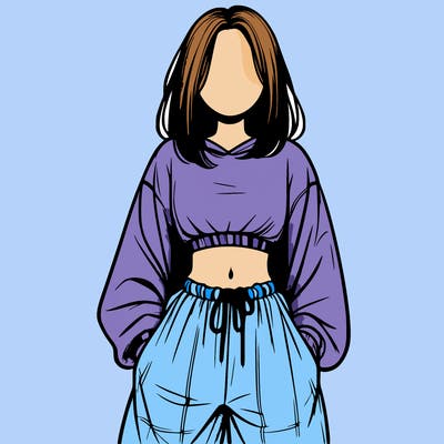realistic girl faceless with baggy pants and a crop top