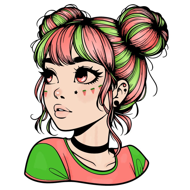 realistic girl with spacebuns