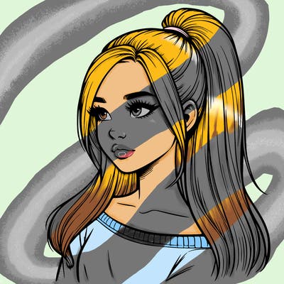 realistic girl with a high ponytail