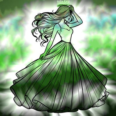 realistic woman with dress flowing in the wind