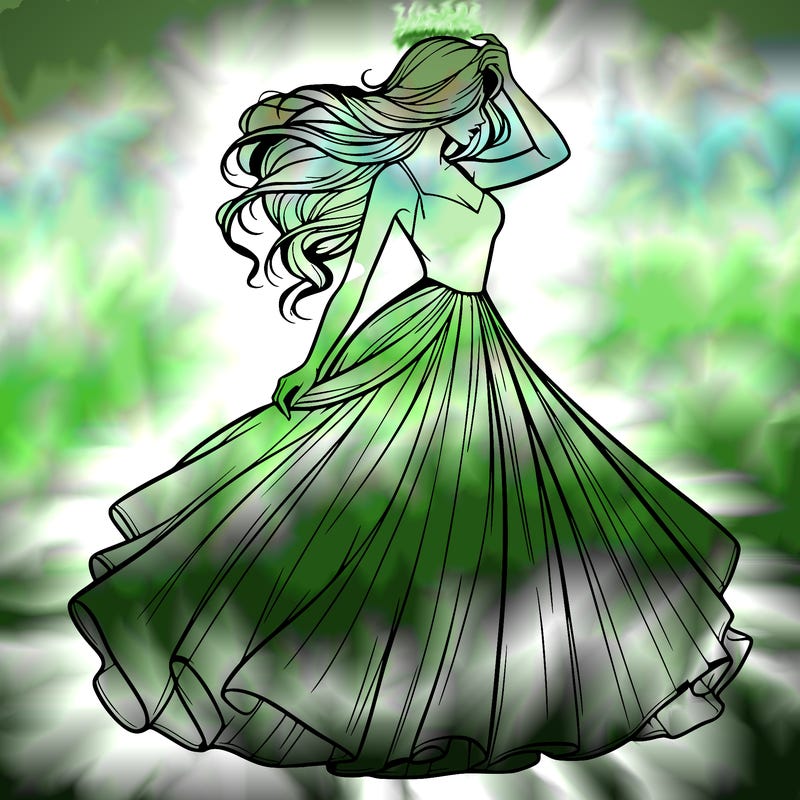 realistic woman with dress flowing in the wind