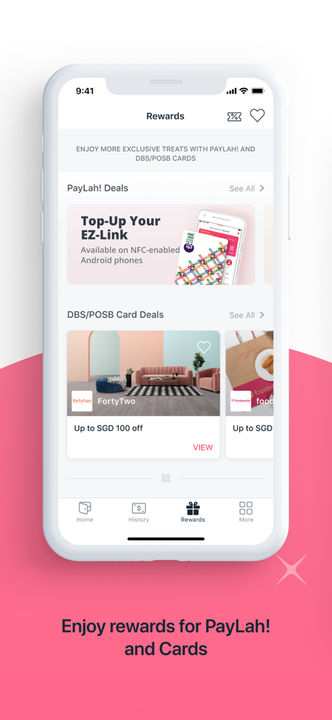 DBS PayLah! - DBS PayLah app rewards section showing exclusive deals and card offers