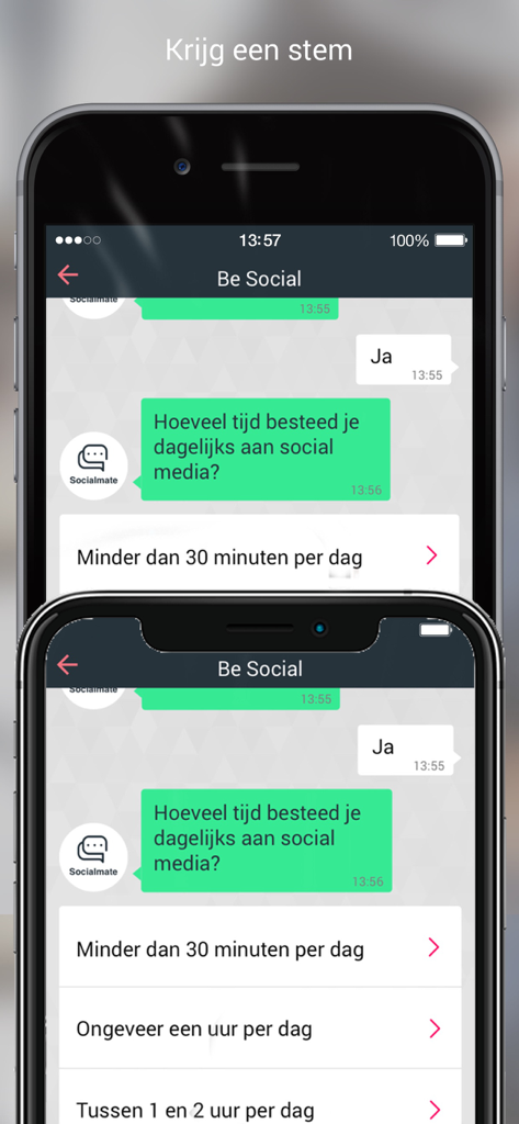 Upinion - Upinion app survey interface showing a chat-style questionnaire on two mobile devices