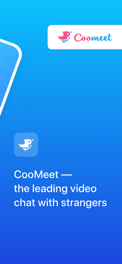 CooMeet - Pantalla de inicio de la aplicación CooMeet mostrando el logo de la marca y el eslogan el principal chat de video con extraños
