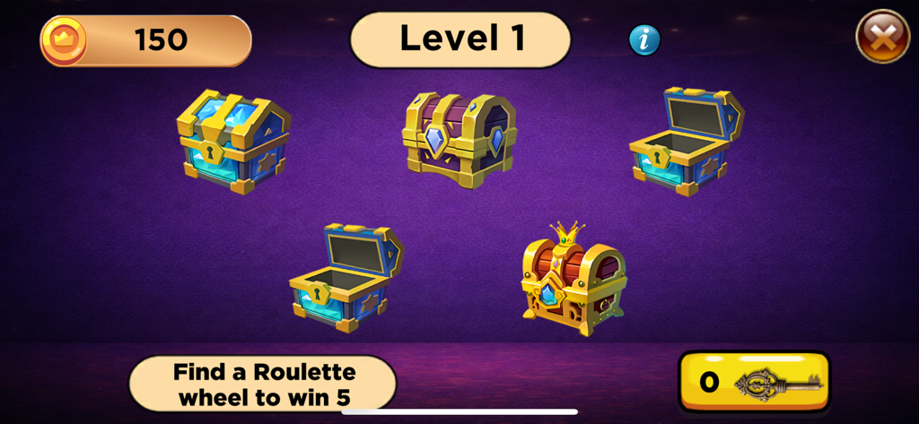 Roulette - Casino Roulette - ルーレット カジノ ゲームのレベル 1 宝箱ボーナス画面。