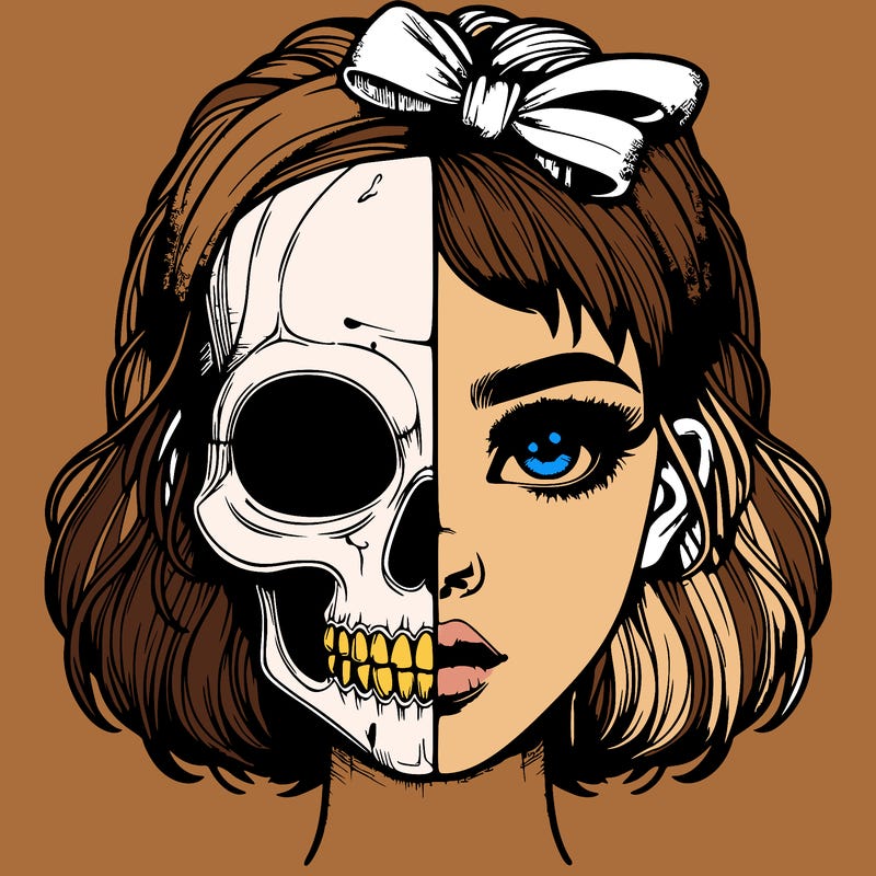 realistic girl with half skull mask