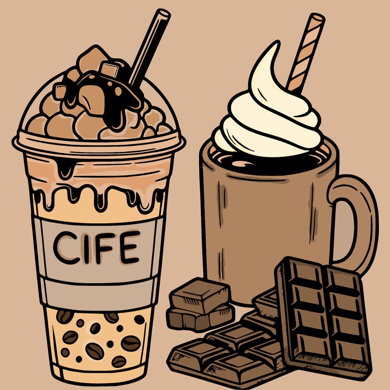 ice coffee   and  chocolate