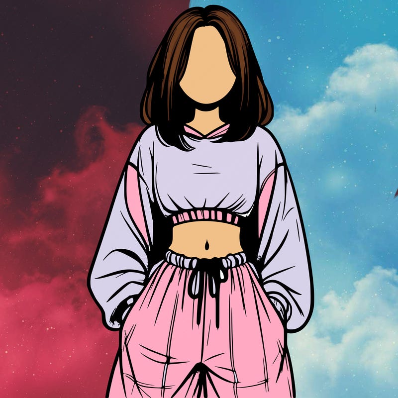 realistic girl faceless with baggy pants and a crop top