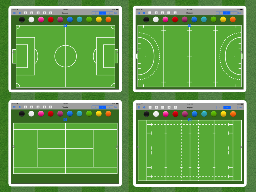 Magnet Boards app showing digital coaching boards for soccer hockey tennis and rugby