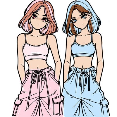 two girls with crop top with baggy pants