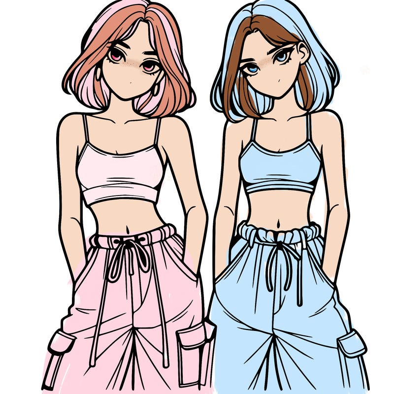 two girls with crop top with baggy pants