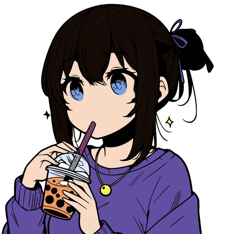 manga character drinking boba