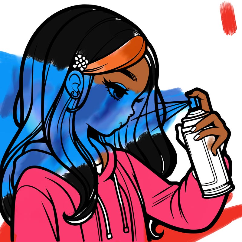 a realistic girl spray painting