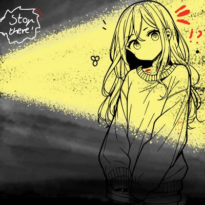 manga teen girl  in a sweater and baggy pants