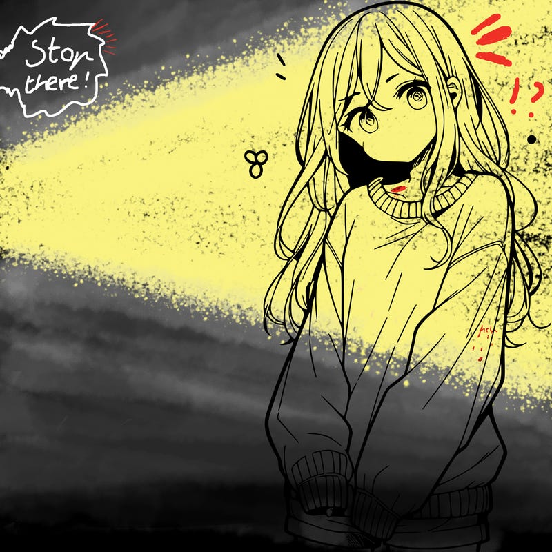 manga teen girl  in a sweater and baggy pants