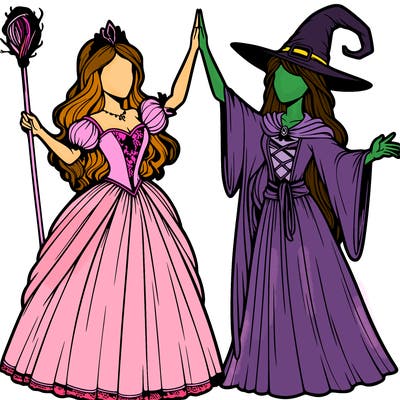 detailed realistic split of a princess and a witch