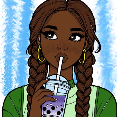 realistic girl with braided hair drinking boba