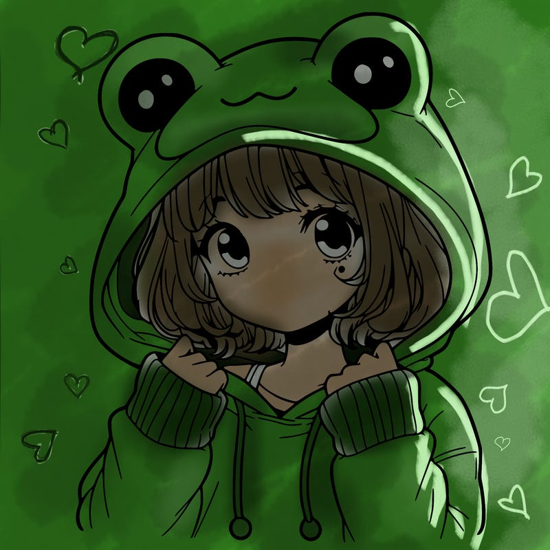 a cute teenage girl wearing a frog hoodie