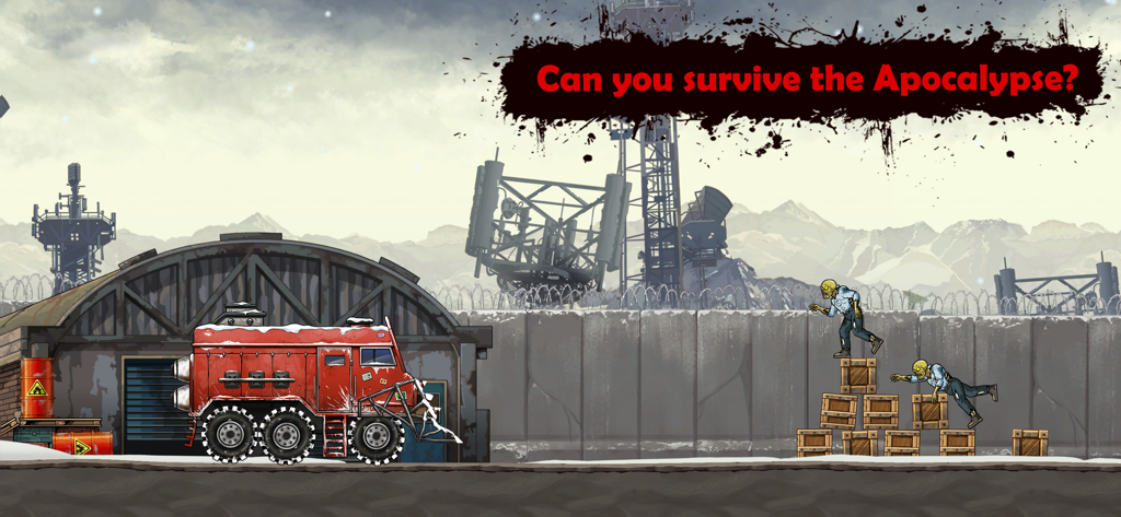 Earn to Die Rogue - Armored red vehicle facing zombies in a post-apocalyptic snowy environment