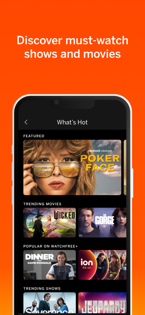 VIZIO | WatchFree+ - Películas y programas populares destacados en la aplicación móvil VIZIO WatchFree plus.