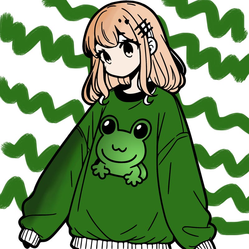 girl wearing frogging sweatshirt