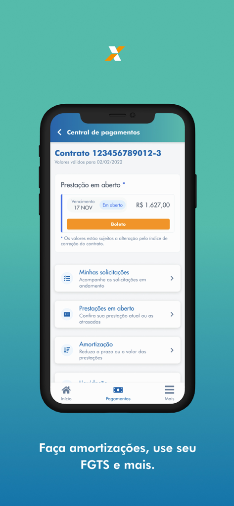 Habitação Caixa - Interfaz de la app móvil Habitação Caixa para gestionar pagos de hipoteca y amortización
