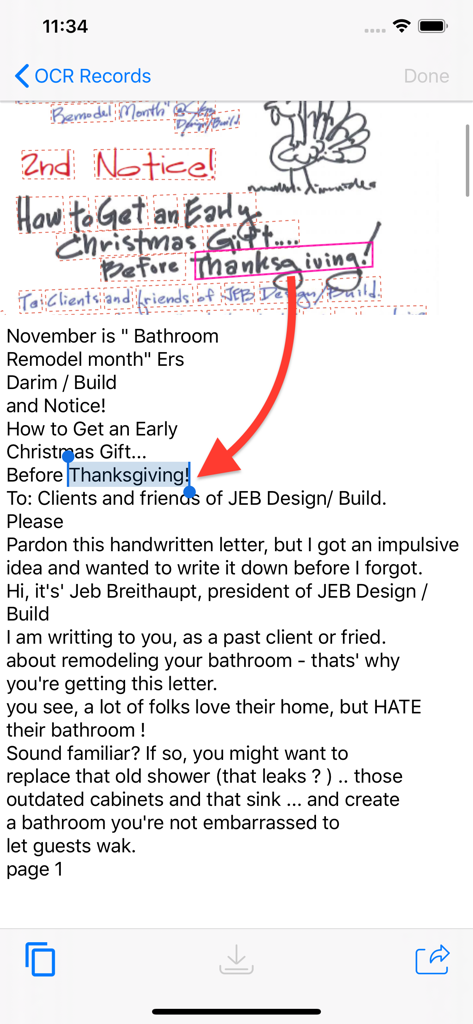 手書きOCRアプリのインターフェース。手書きノートの認識とデジタルテキスト変換を表示しています。