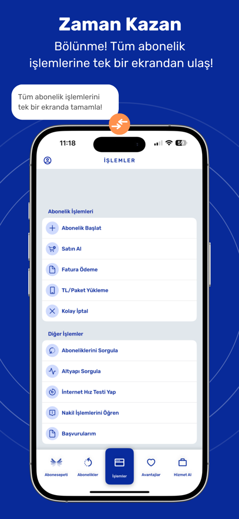 Abonesepeti Abonelik Yönetimi - A mobile interface of the Abonesepeti app showing subscription management options like bill payment and easy cancellation.