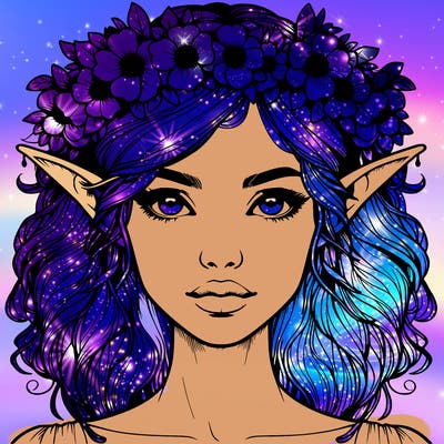 realistic female elf with flower crown
