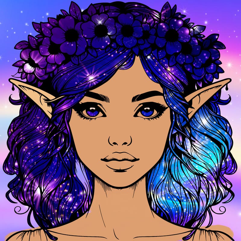 realistic female elf with flower crown