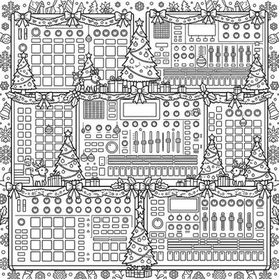 Dive into a unique holiday blend with our Groovebox Christmas coloring page, featuring intricate electronic instruments decked out in festive cheer. Perfect for adults and teens who love music and the magic of Christmas.