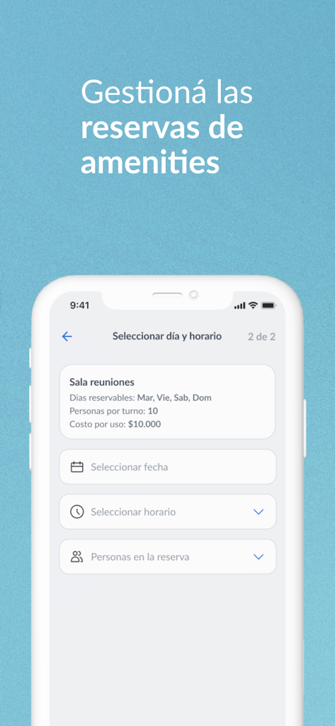 ConsorcioAbierto - Tela de smartphone para reservar áreas comuns do prédio no aplicativo ConsorcioAbierto