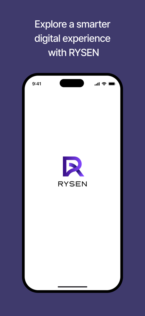 Rysen Wallet - Welcome screen of Rysen Wallet app featuring the logo and slogan Explore a smarter digital experience with RYSEN