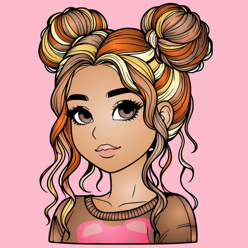realistic girl with two buns in her hair