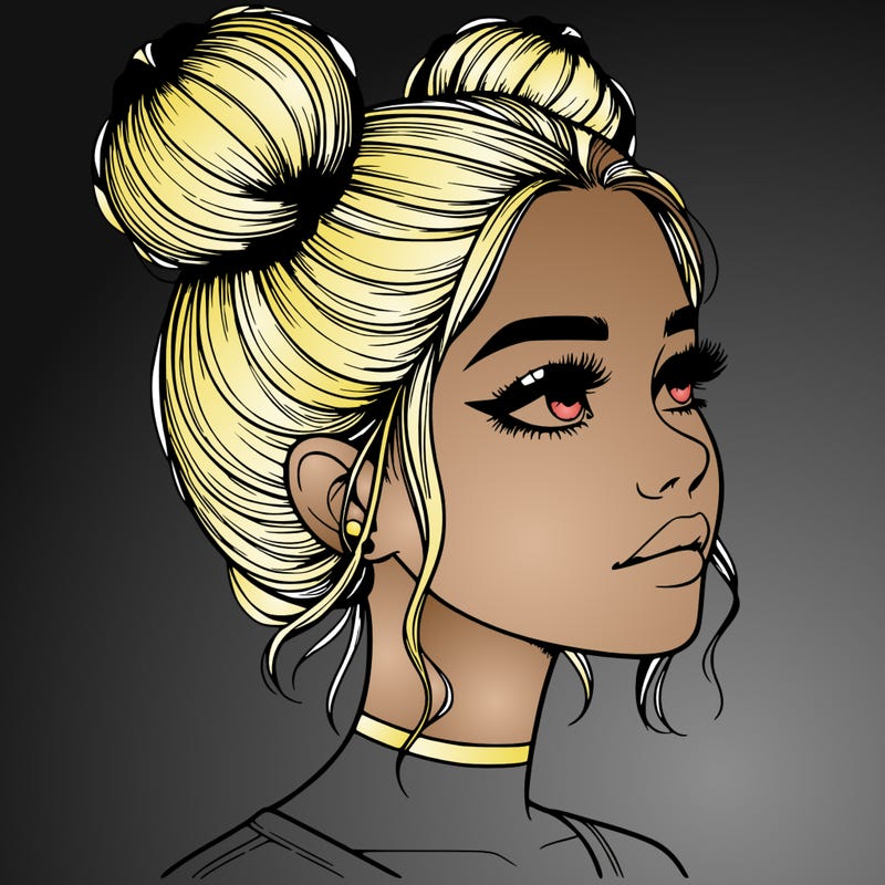 realistic girl with buns on the top of her head