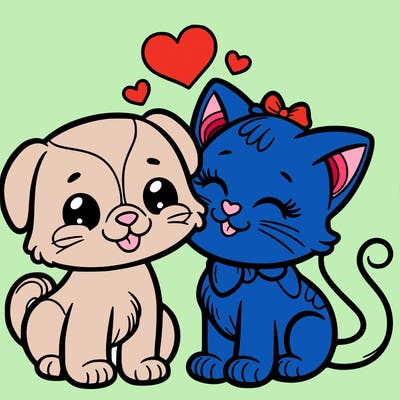 cat with a dog and in love