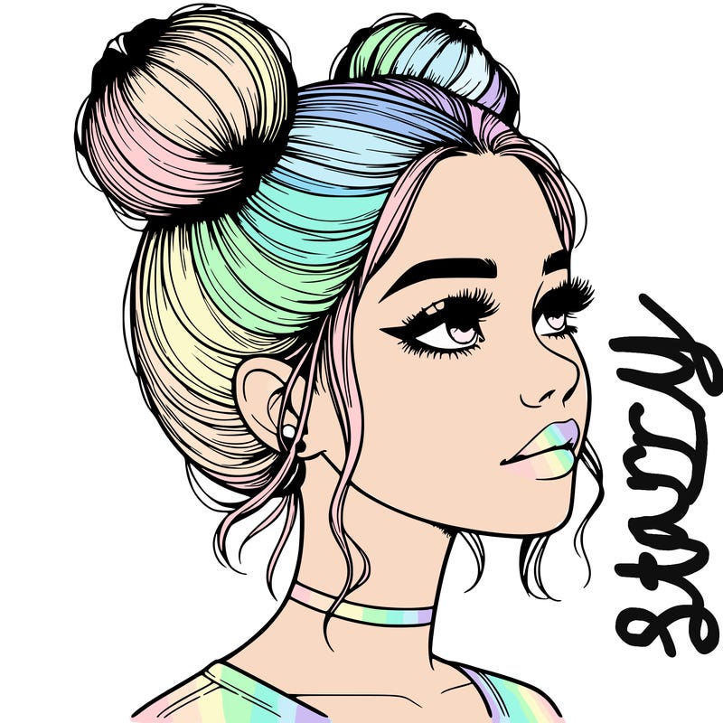 realistic girl with buns on the top of her head
