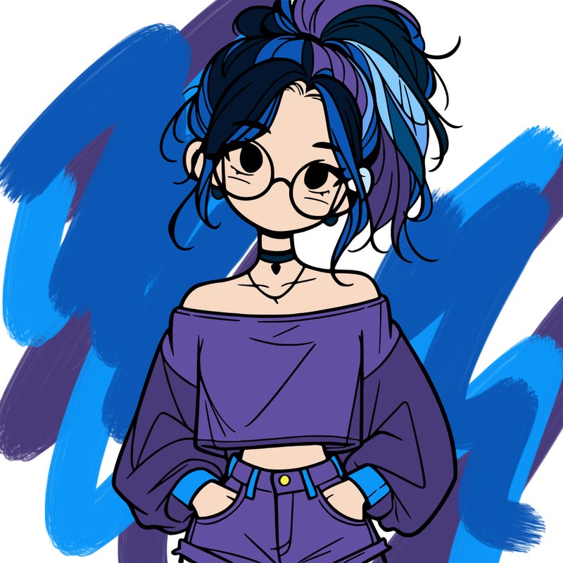 girl with a messy ponytail glasses a baggy crop top and jean shorts