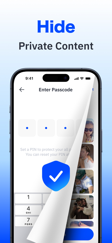 Boost Cleaner: Cleanup Storage - Smartphone screen showing a passcode lock to hide and protect private photo albums