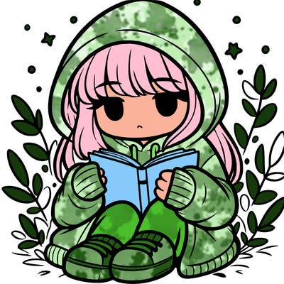 girl in oversized hoodie reading a book