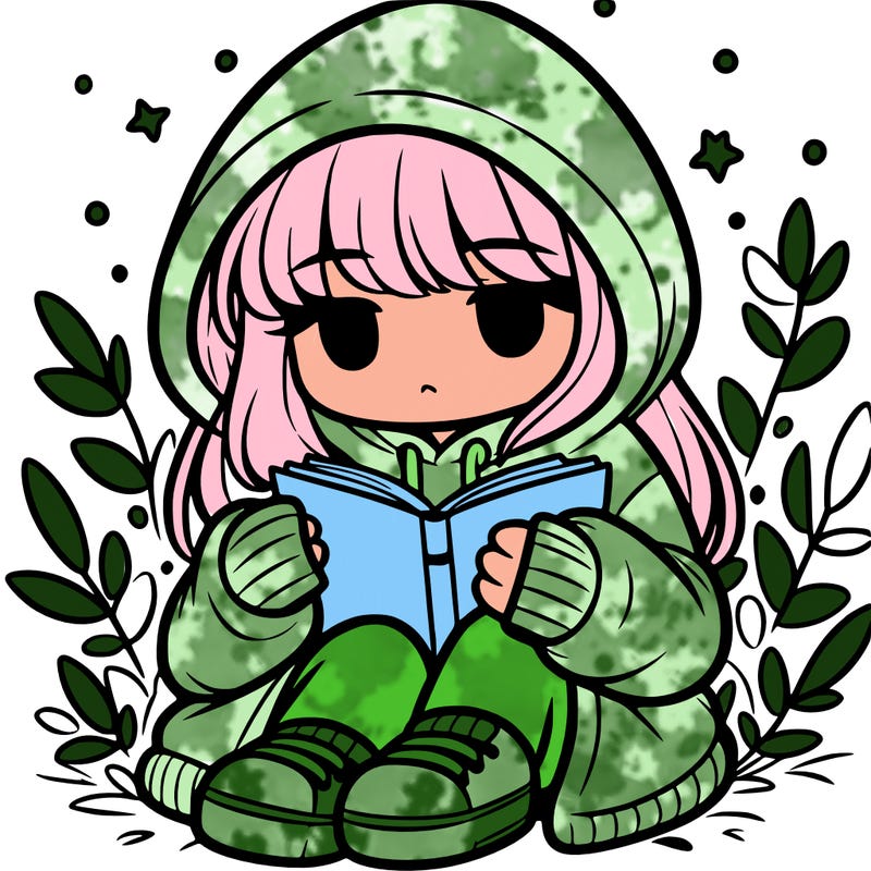 girl in oversized hoodie reading a book