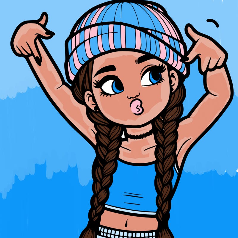 realistic teenage girl with braids and a beanie and crop top doing 🫶🏼